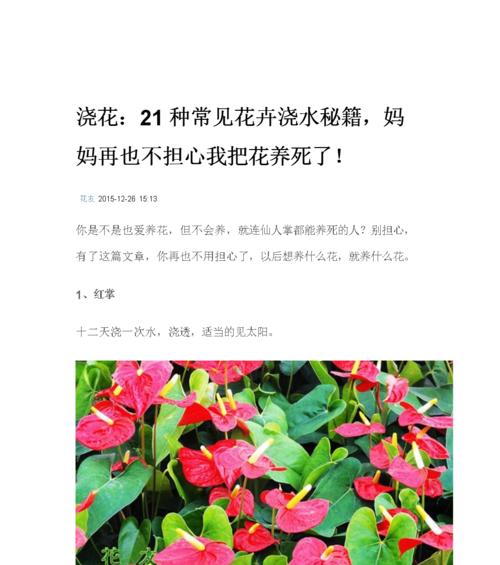 正确的花卉浇水时间和方法（打造健康美丽的花园，学会正确的浇水方式）